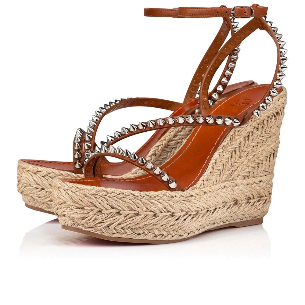 Christian Louboutin mafaldina Zeppa 120mm wedge espadrille sandal cuoio sz 41